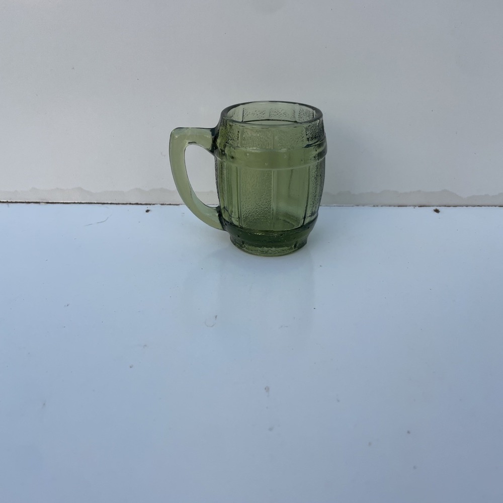 Vtg Green Mini Whiskey Barrel Multi-Use Double Sized Shot Glass W/Handle 2.25" H